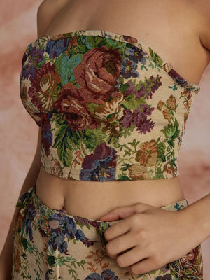 Floral Tapestry Bustier & Pants Two Piece Set