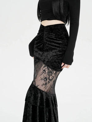 Goth Velvet Lace Maxi Skirt