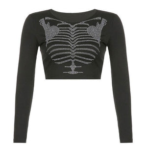 Skeleton Rhinestone Long Sleeve Top