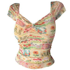 In The Garden Floral Mesh Top