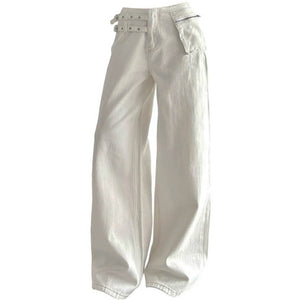 Double-Buckle Wide Leg Jeans