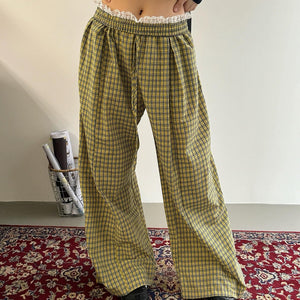 Indie Aesthetic Green Plaid Pants