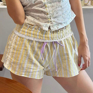 Pastel Yellow & Pink Pinstripe Shorts