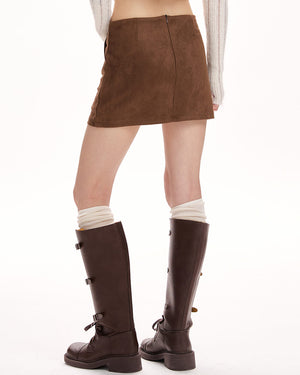 Y2K Suede Belted Mini Skirt