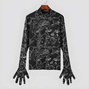 Abstract Faces Gloves Top