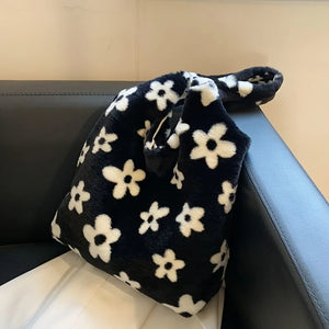 Floral Faux Fur Hobo Bag