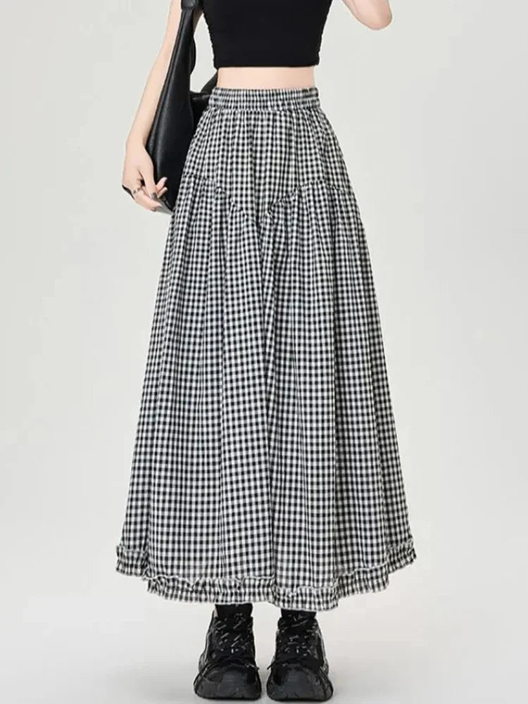 Gingham Tiered Midi Skirt