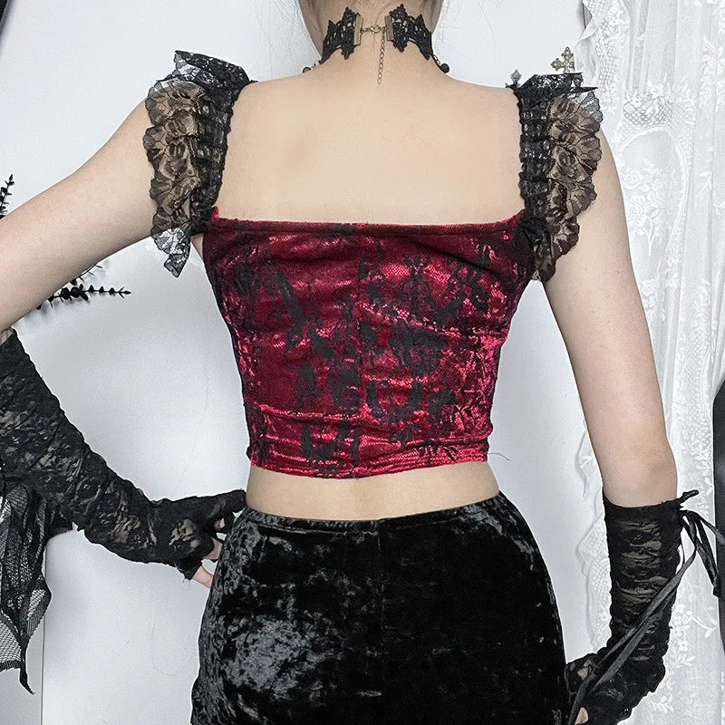 Goth Lace Trim Corset Top
