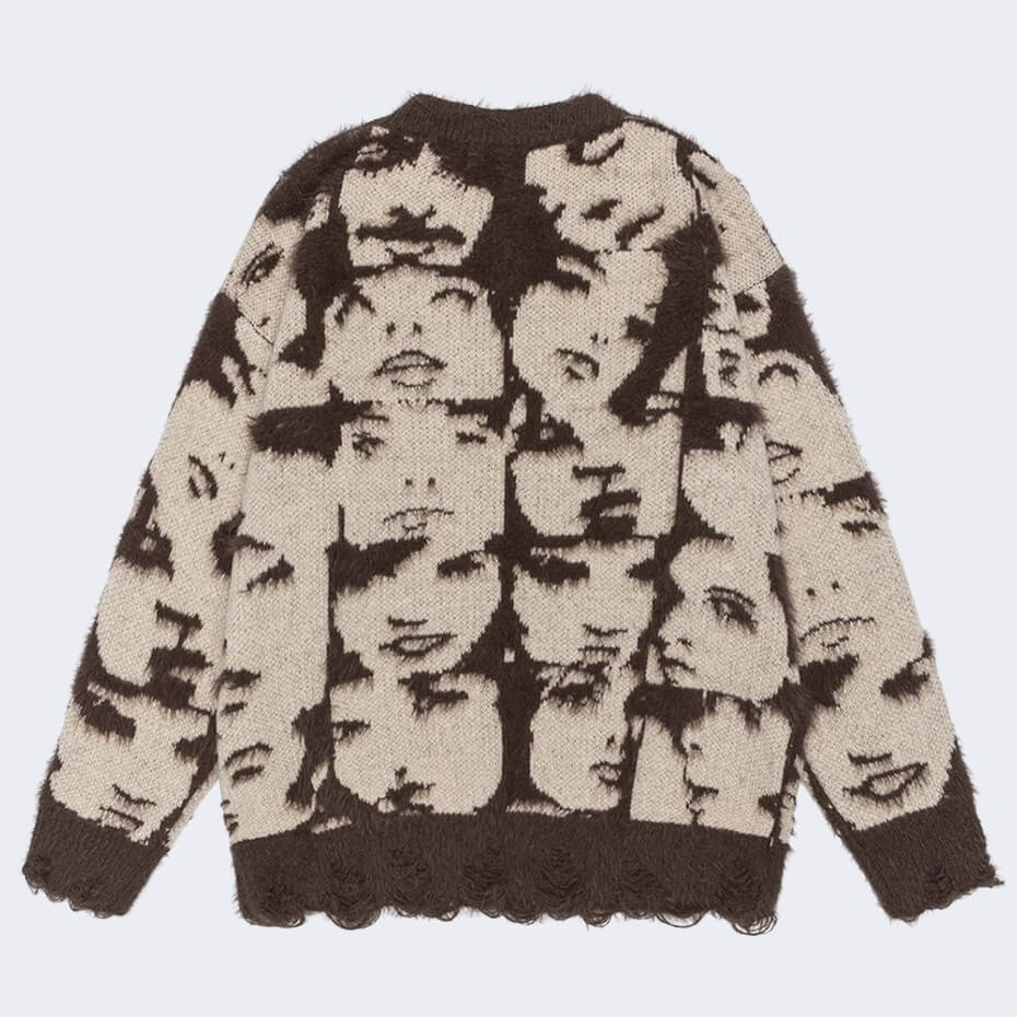 Grunge Face Pullover Sweater