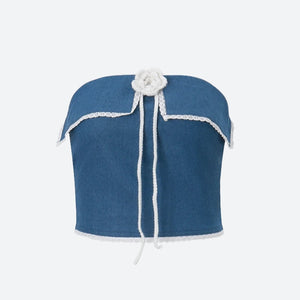 Lace Trim Denim Tube Top