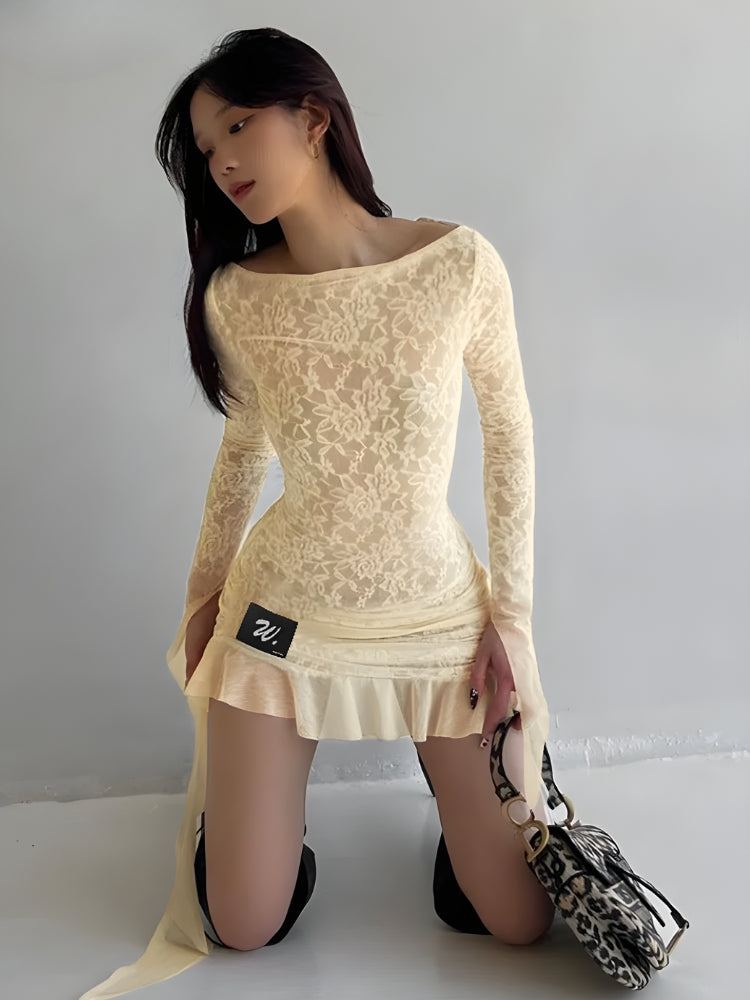 Lemon Lace Backless Mini Dress