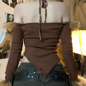 Off Shoulder Faux Fur Top