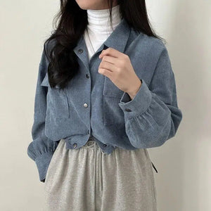 Puff Sleeved Corduroy Crop Shirt
