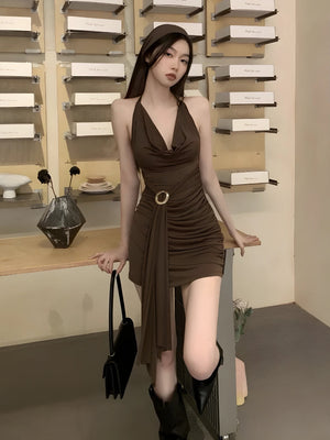 Ruched Halter Neck Mini Dress