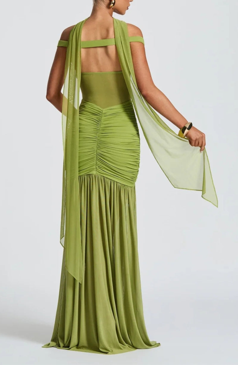 Ruched Mesh Maxi Dress