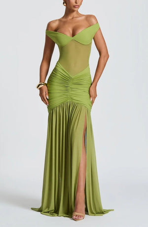 Ruched Mesh Maxi Dress