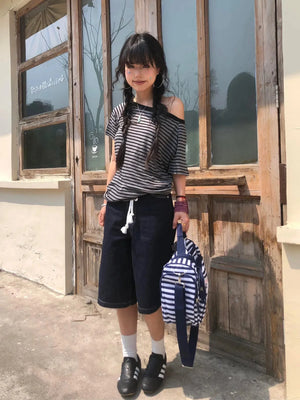 Striped One Shoulder Tee