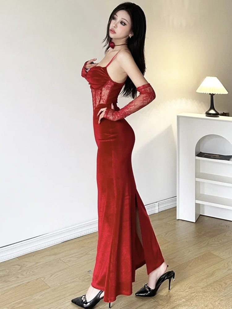 Velvet Lace Maxi Dress