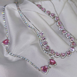 Y2K Pink Heart Rhinestone Necklace