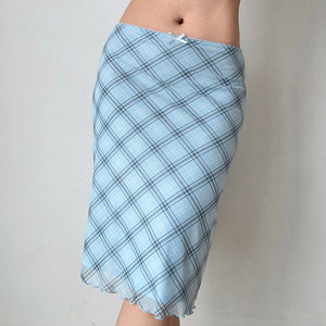 Baby Blue Plaid Midi Skirt
