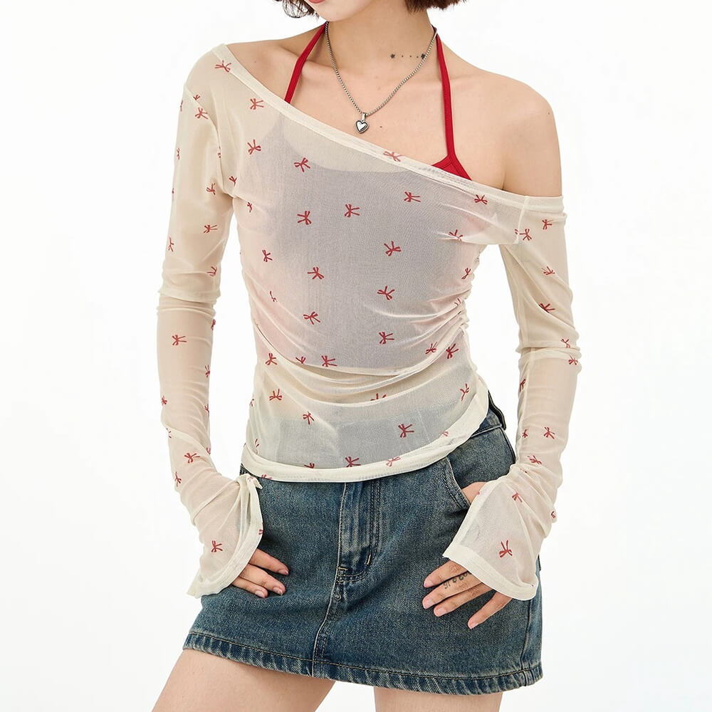 Balletcore Aesthetic Bow Mesh Top
