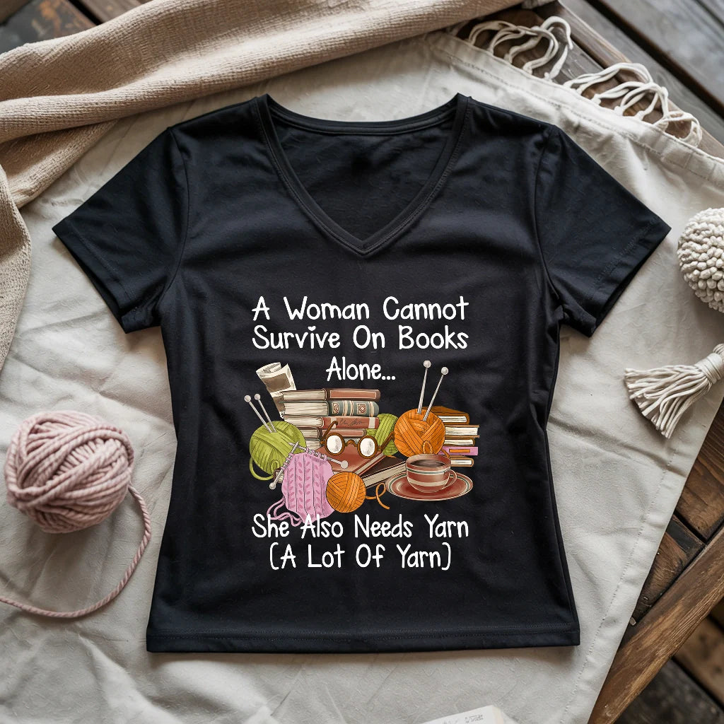 Books & Yarn Lover Lady V-neck