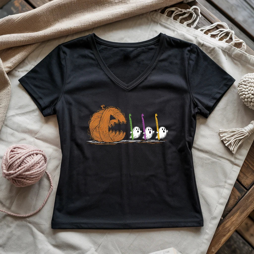Spooky Yarn Muncher Lady V-neck