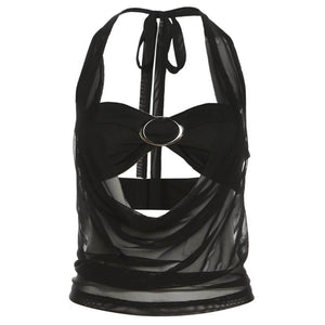 Midnight Sheer Halter Crop Top