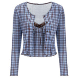 Gossip Goes Around Plaid Top + Cardigan Set