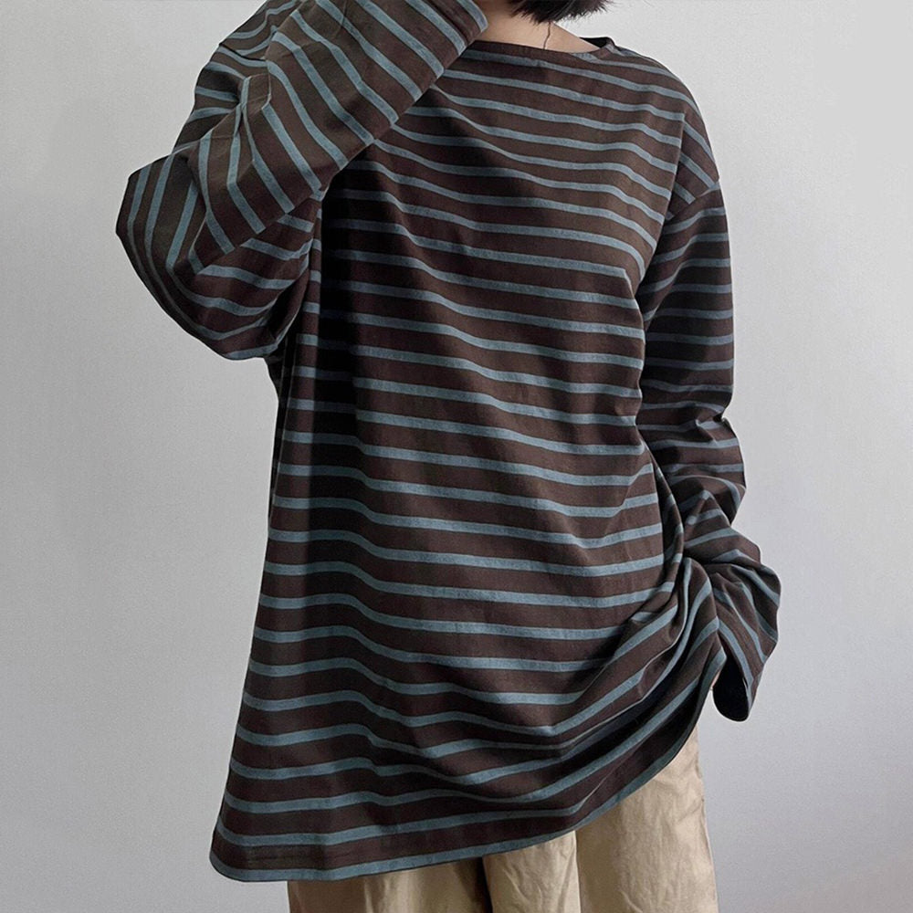 Brown & Blue Striped Long Sleeve T-Shirt