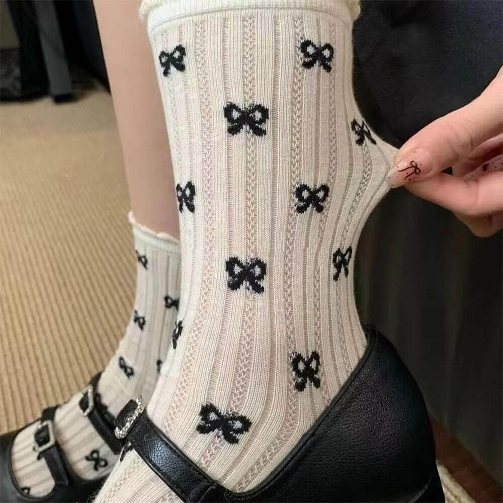 Coquette Aesthetic Bow Pattern Socks