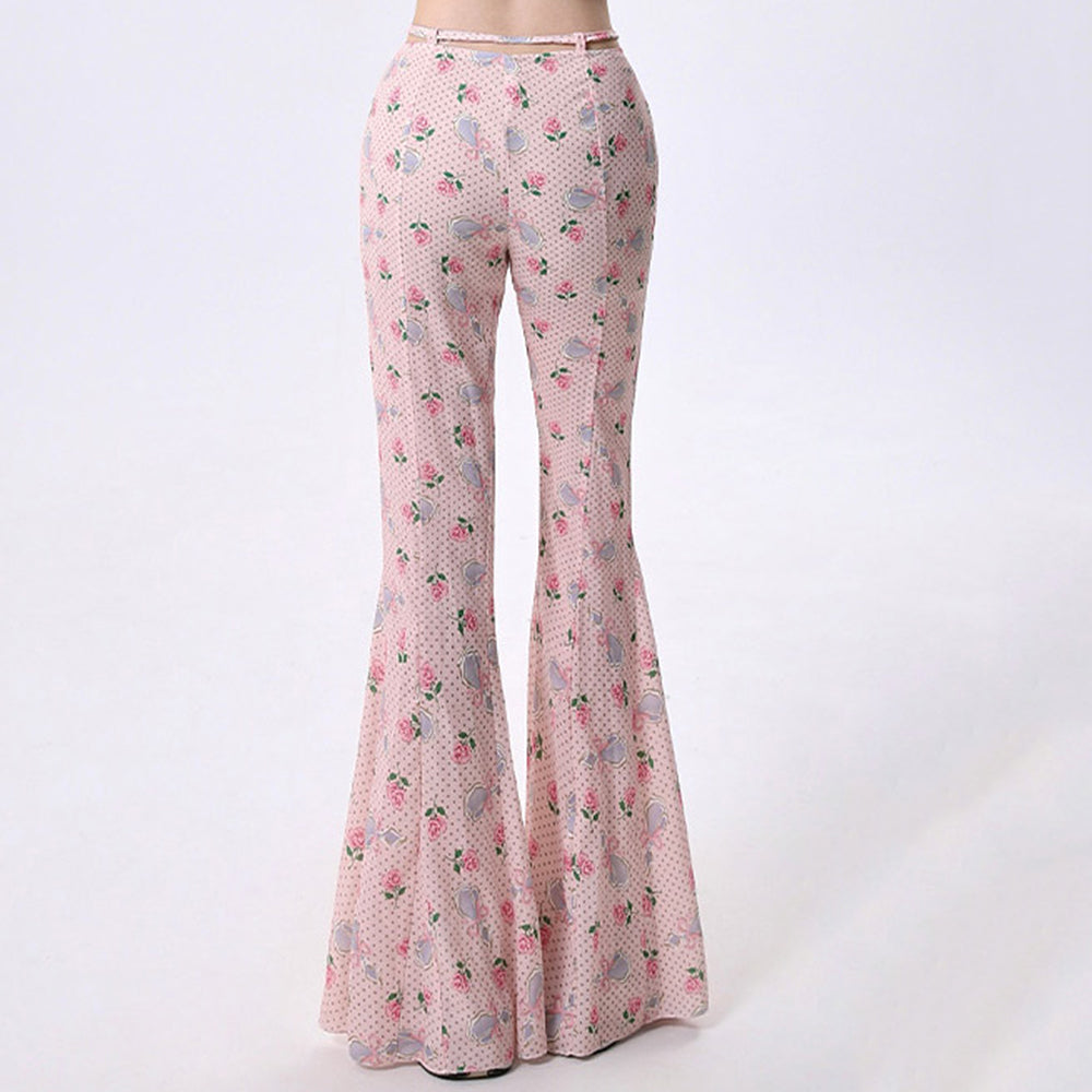 Coquette Roses & Bows Flared Pants