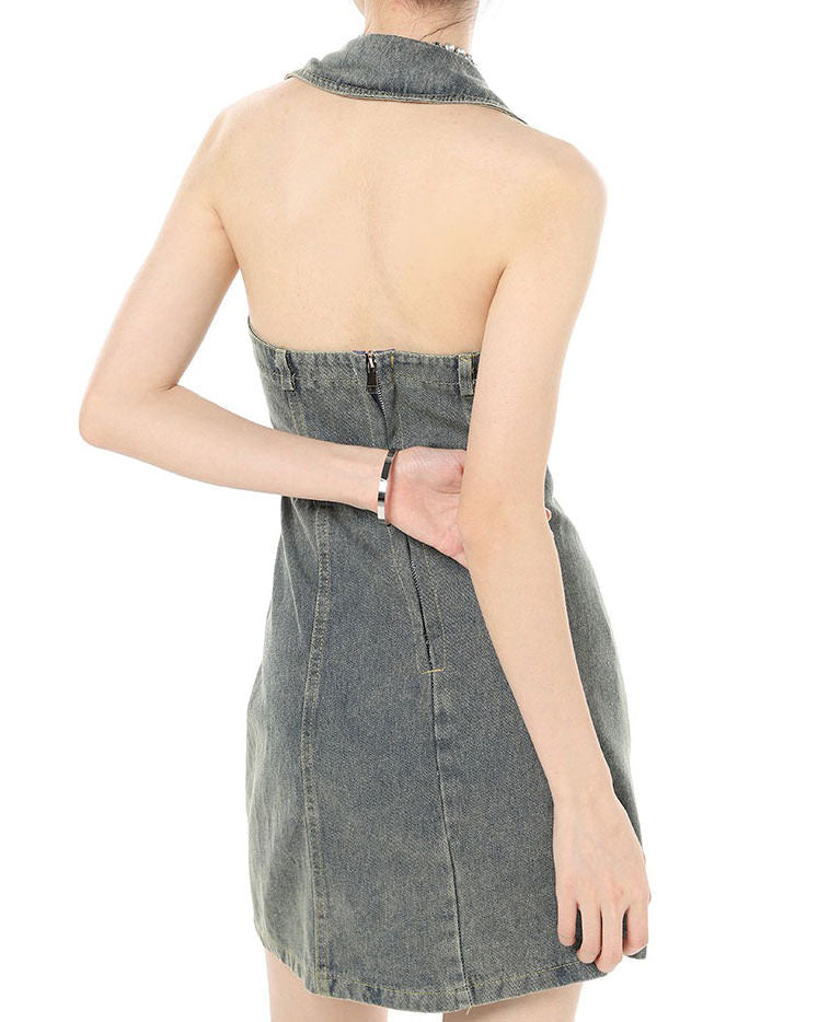 Y2K Aesthetic Halter Denim Dress