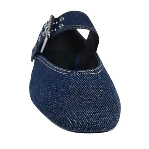 Denim Buckle Strap Mary Jane Flats