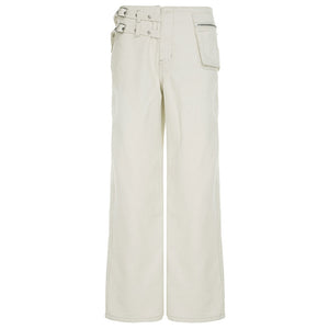 Double-Buckle Wide Leg Jeans