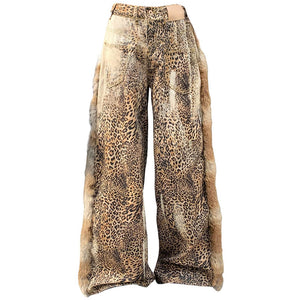 Faded Leopard Print Wide-Leg Trousers