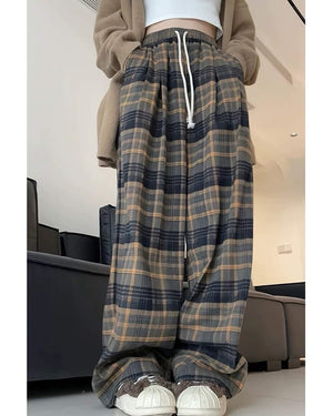 Grandma Aesthetic Cozy Plaid Trousers