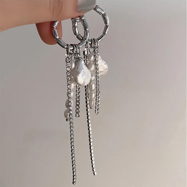 Grunge Pearl Chain Tassel Earrings