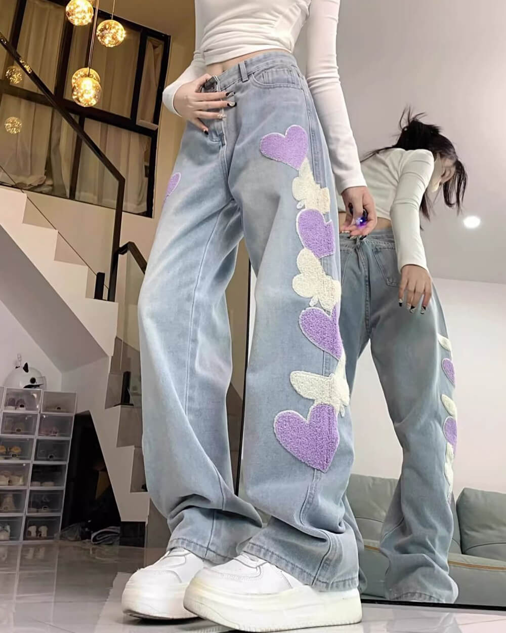 Sweet Attitude Heart Patch Wide-Leg Jeans