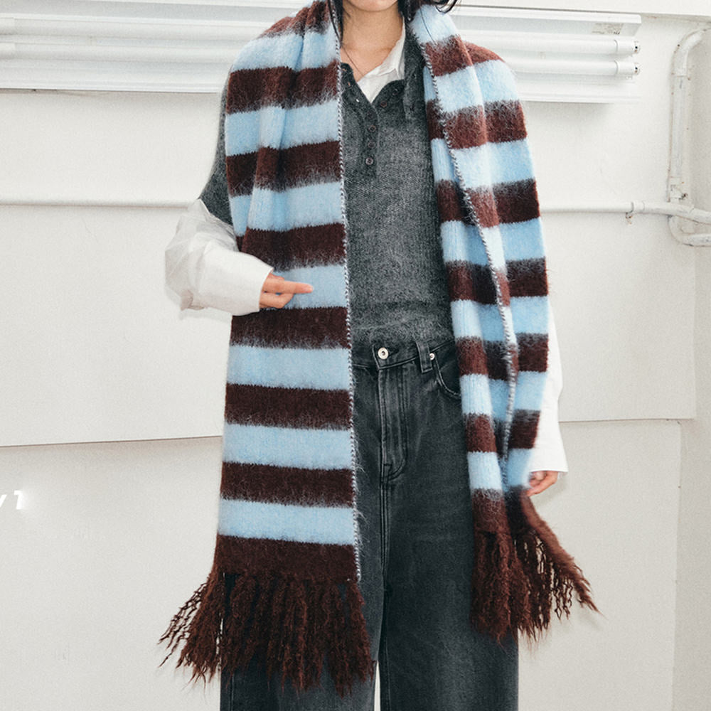 Bookshop Knit Mocha Blue Scarf