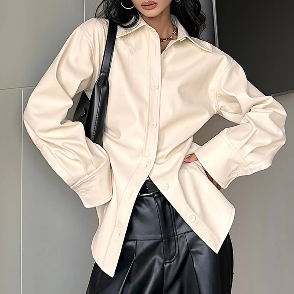 Latte Cream Vegan Leather Shirt