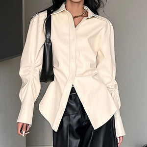 Latte Cream Vegan Leather Shirt