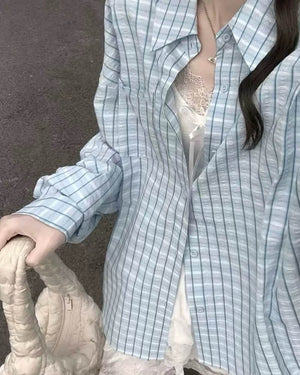 Rue des Fleurs Pastel Plaid Loose Shirt