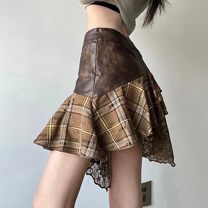 Patchwork Asymmetrical Mini Skirt