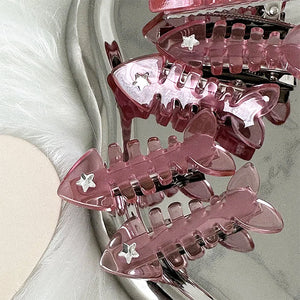Pink Fish Bone Claw Clip