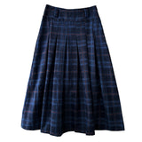 Preppy Style Plaid Pleated Midi Skirt
