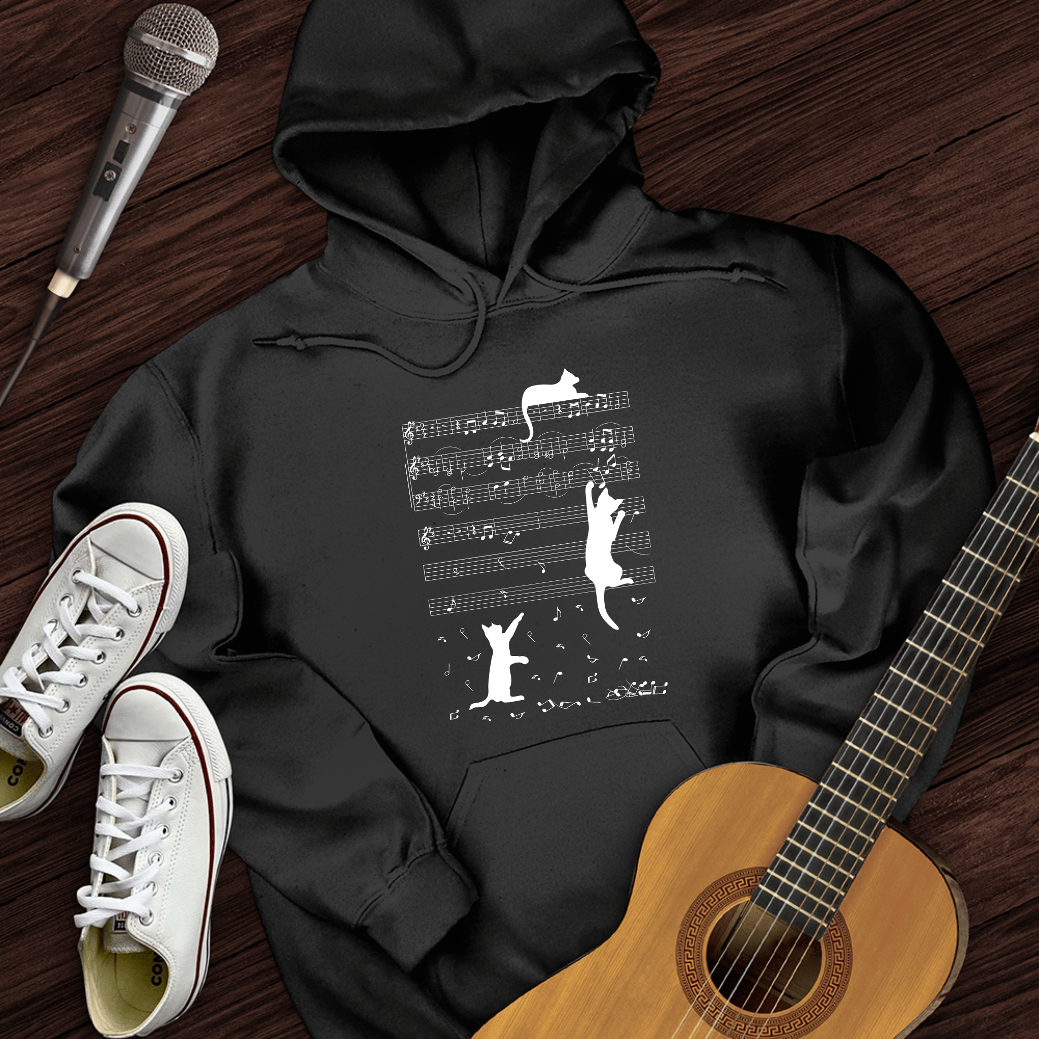 Climbing Cat On Musical Note Hoodie