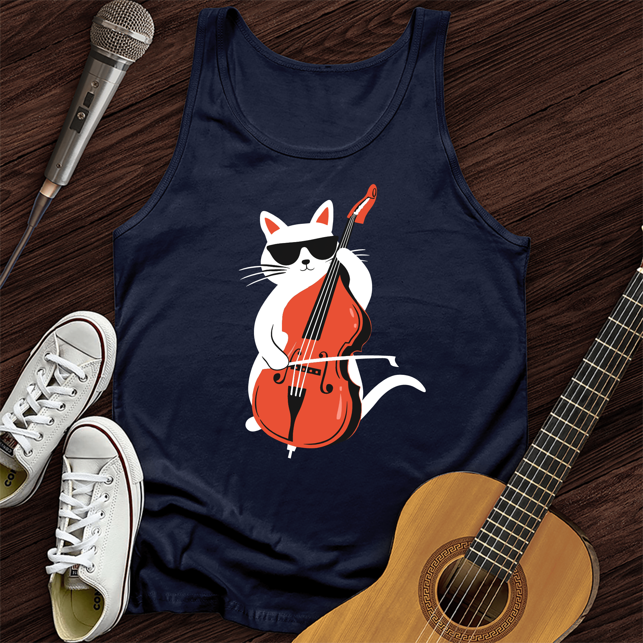 Cat Playing Cello Tank Top