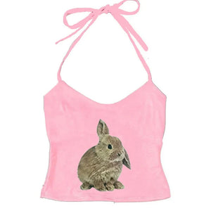 Rabbit Print Y2K Halter Top