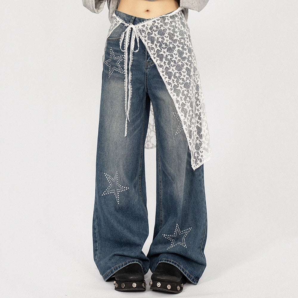 Rhinestone Star Wide Leg Jeans